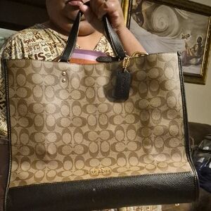 Coach Tan and Black Signature Tote